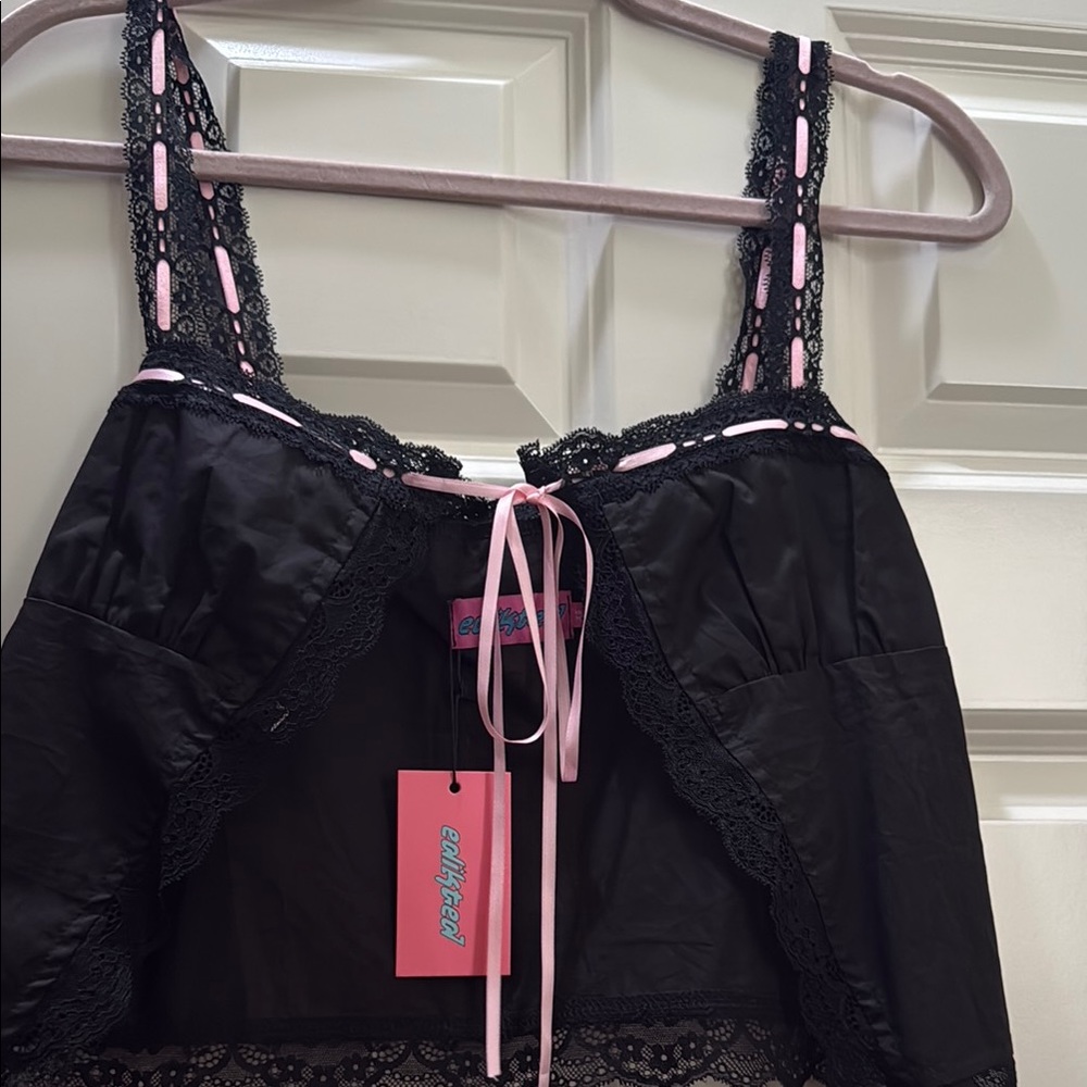 Black and Pink Lace Trim Camisole